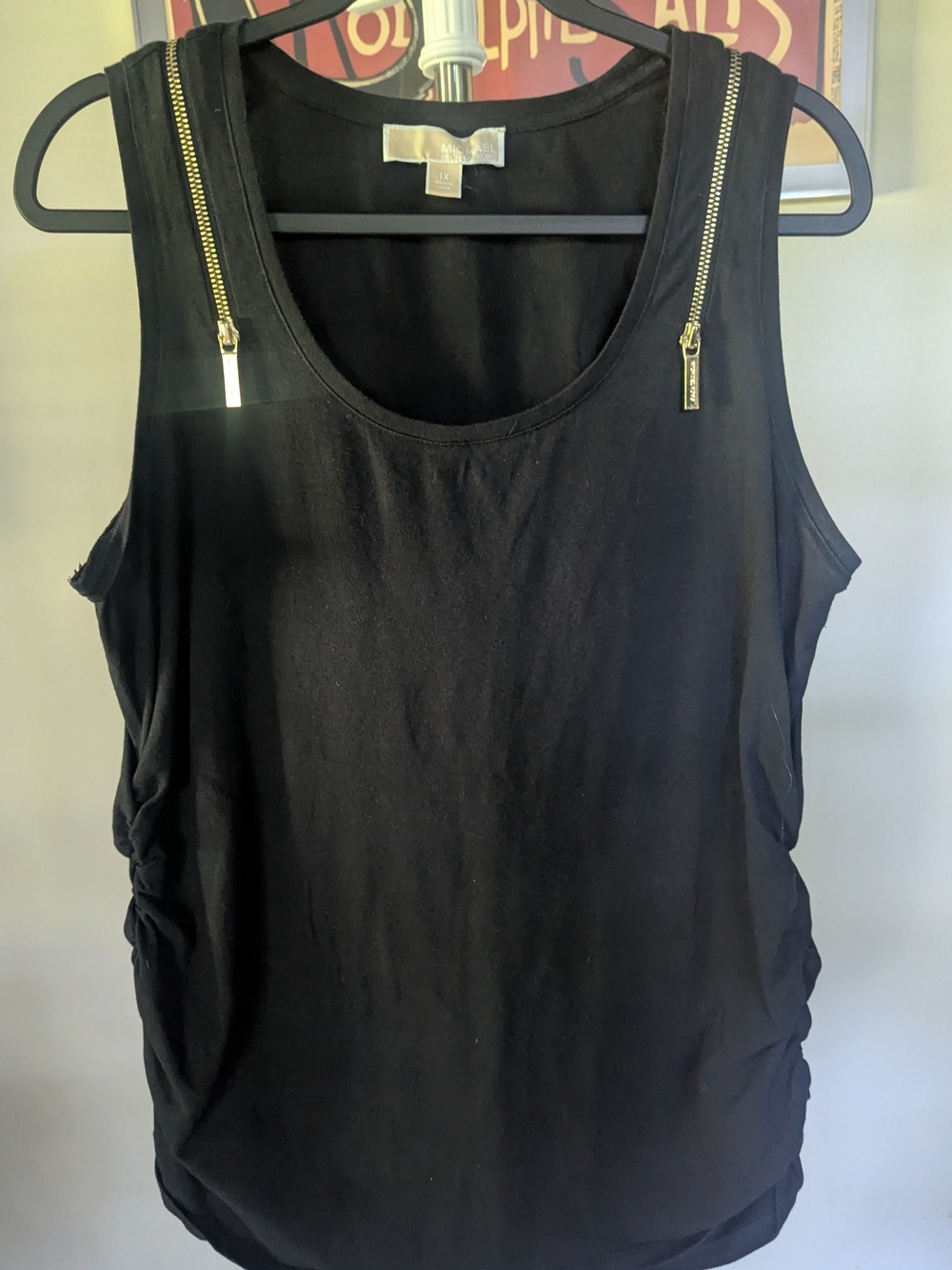 MICHAEL Michael Kors Black Ruched Shoulder Zipper Tank Top Plus Size 1X $15